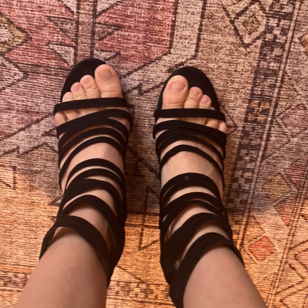 Strappy Black Block Heels